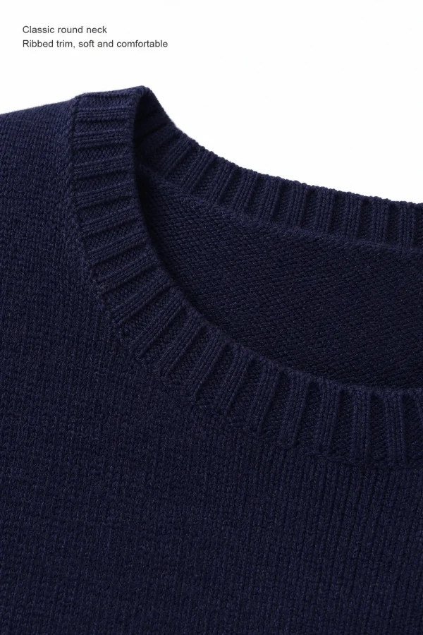 Wool Blend Dog Motif Sweater - Navy - knit detail