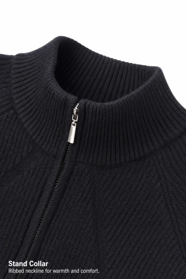 Pure Wool Half-Zip Ribbed Sweater - knit detail