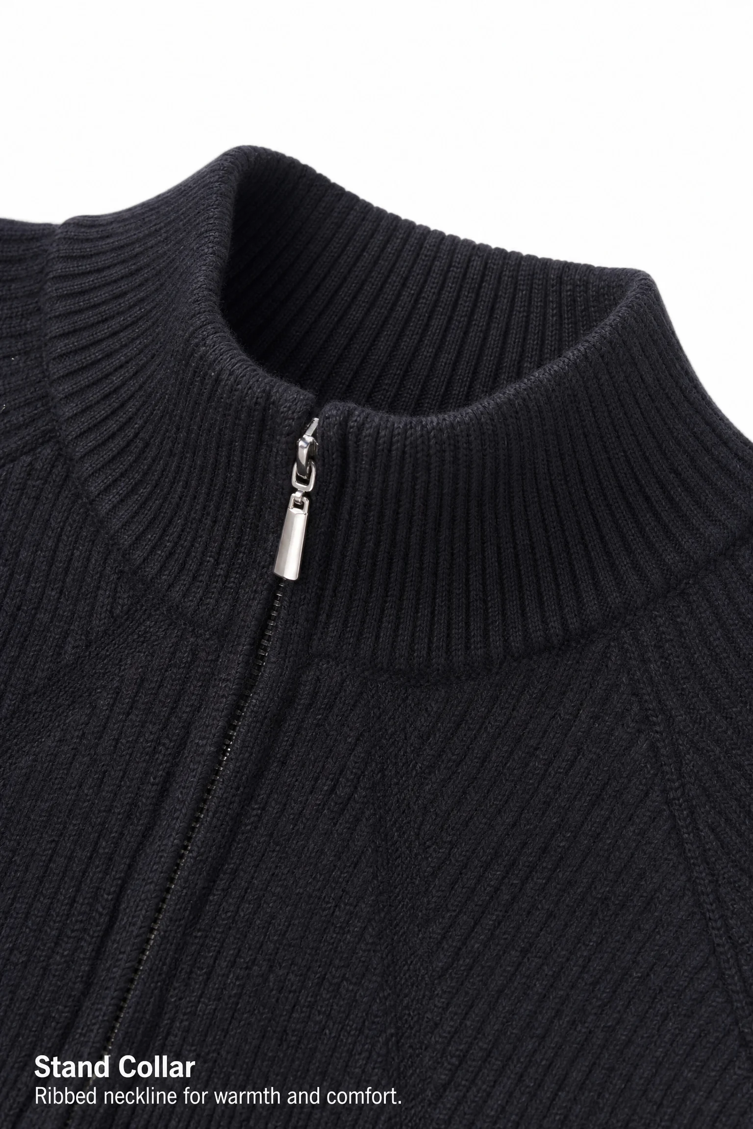 Pure Wool Half-Zip Ribbed Sweater - knit detail