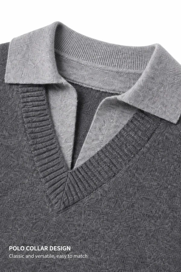Refined Wool Polo Knit Sweater - knit detail