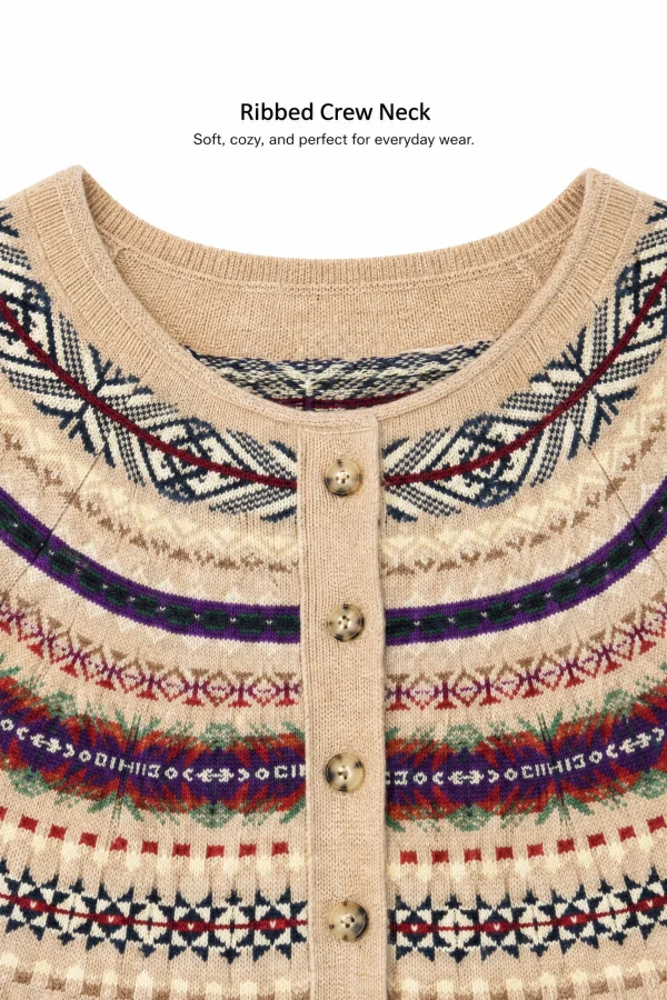Wool-Cotton Fair Isle Cardigan - knit detail